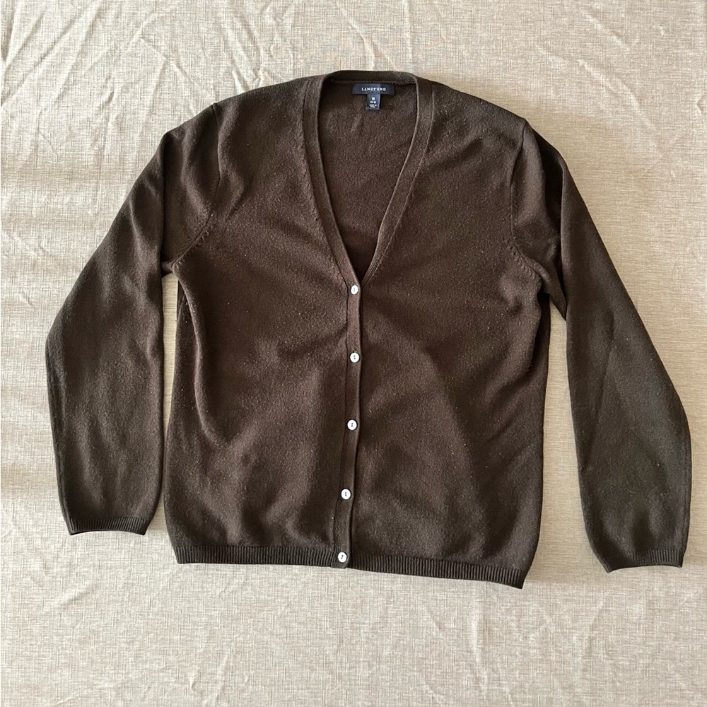 Lands' End Women’s Brown V-Neck Cardigan Sweater